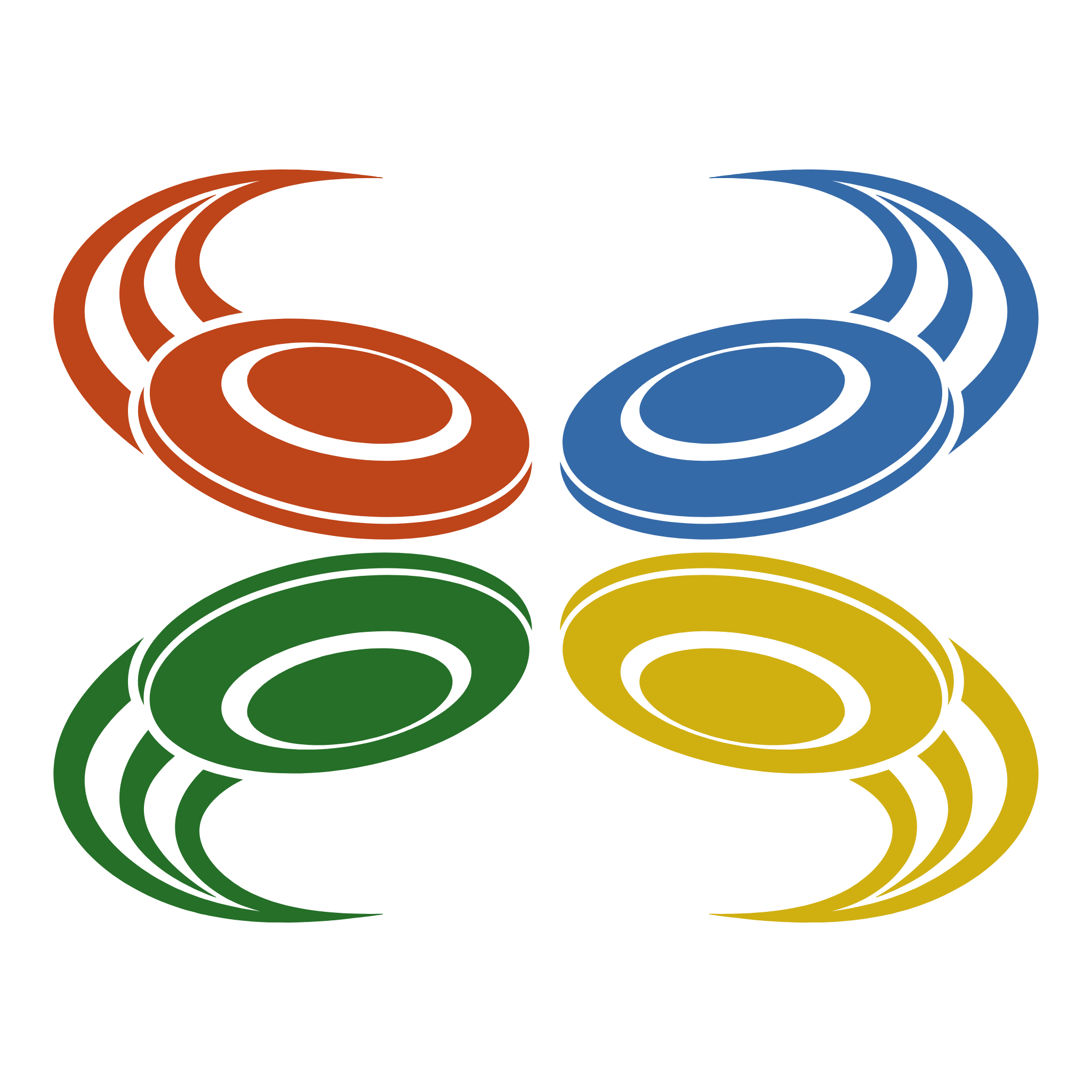 A colorful graphic of flying disc golf discs, against a white background