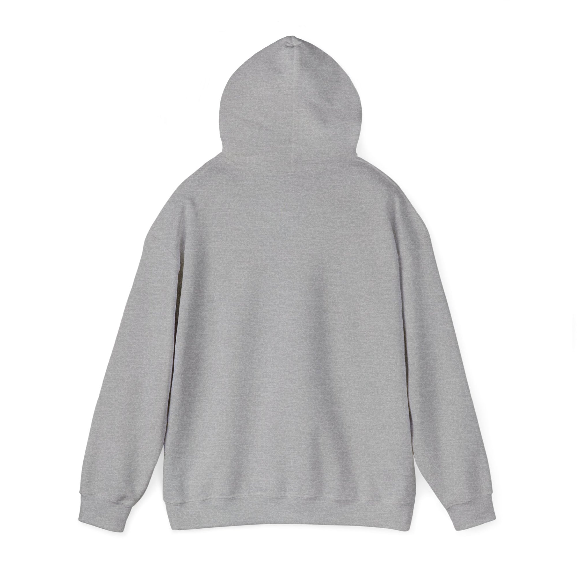 Back of a gray hoodie on a white background
