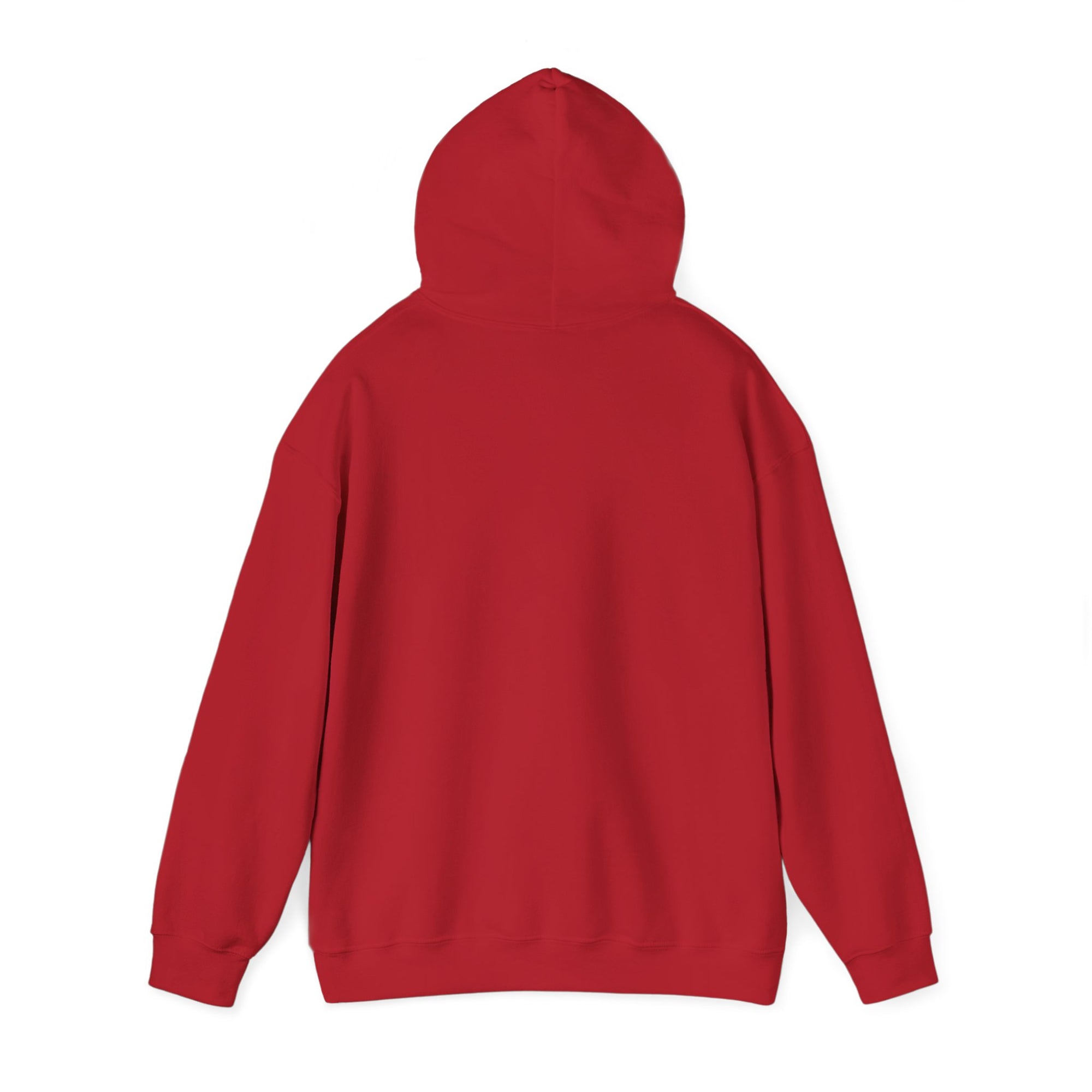 Back of a red hoodie on a white background