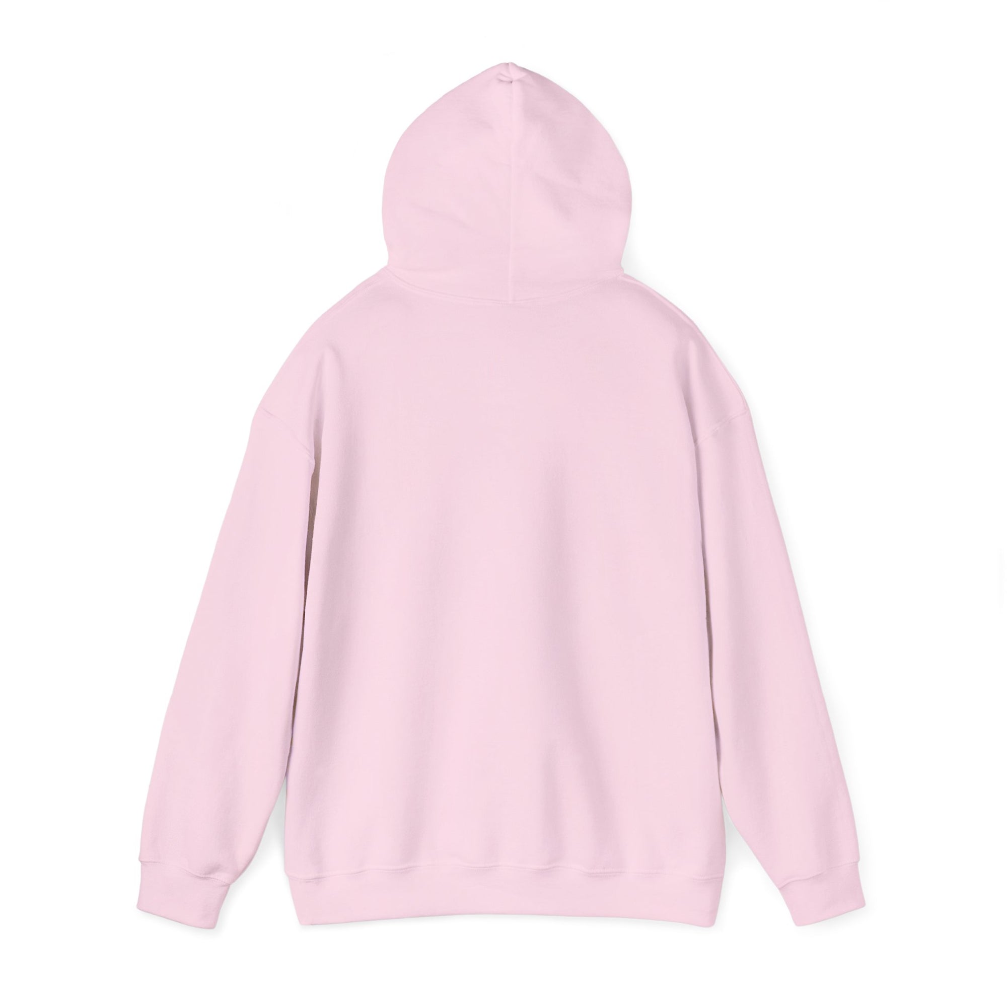 The back of a pink hoodie on a white background
