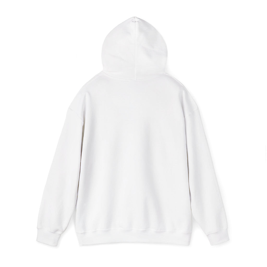 The back of a white hoodie on a white background