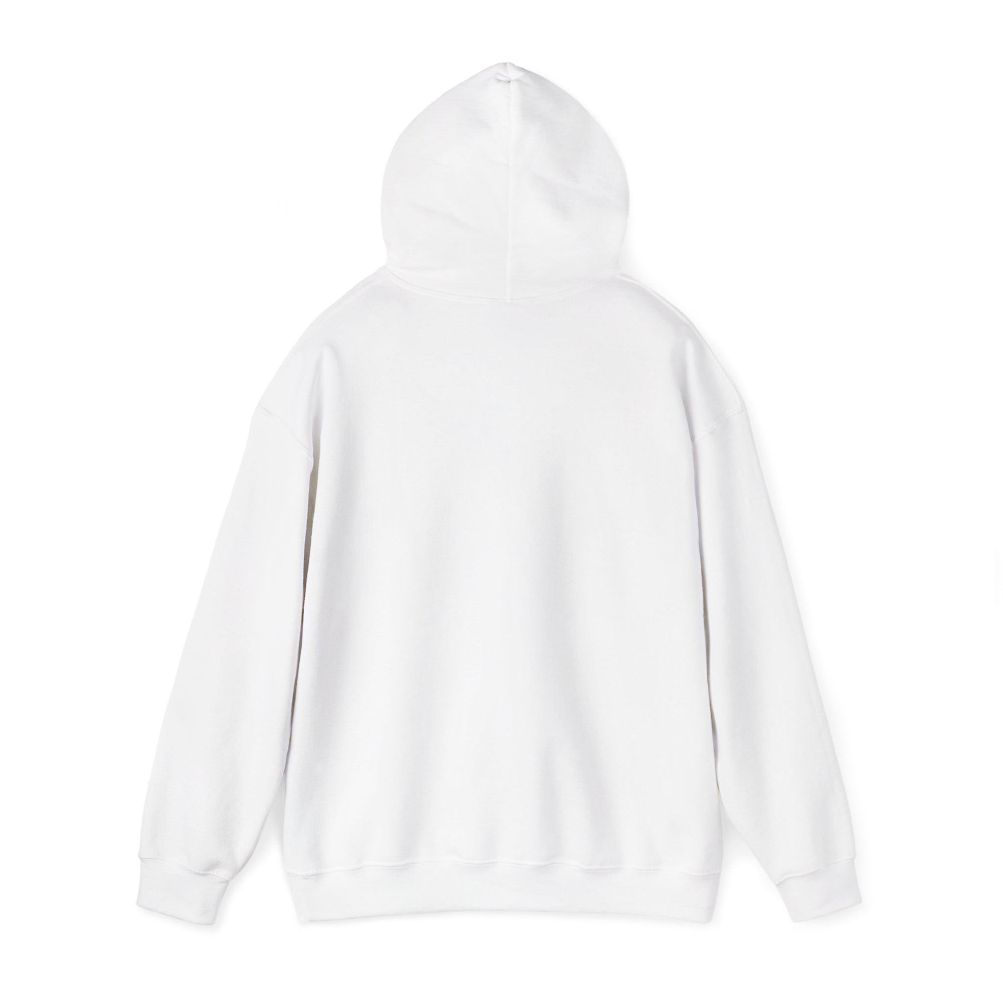 The back of a white hoodie on a white background